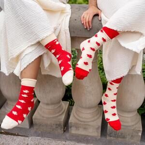 Pokoloko Pima Cotton Maple Leaf Socks - Red & Cream - Small/Medium